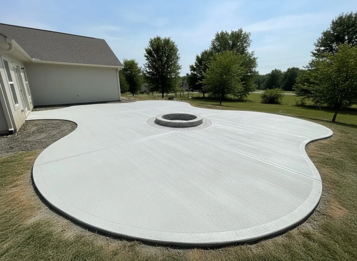 Curved patio with a fire pit cutout in North Little Rock